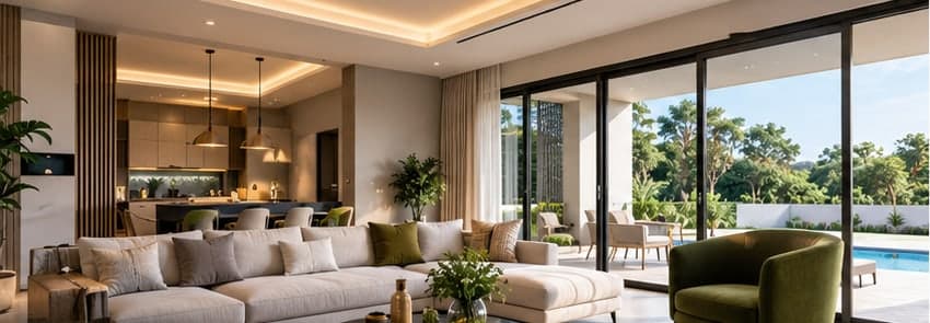 A bright living room opening onto a garden