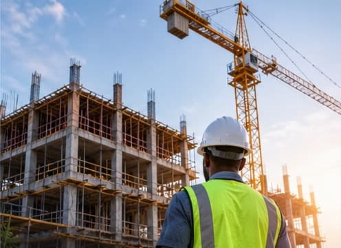 A site engineer watching a building go up